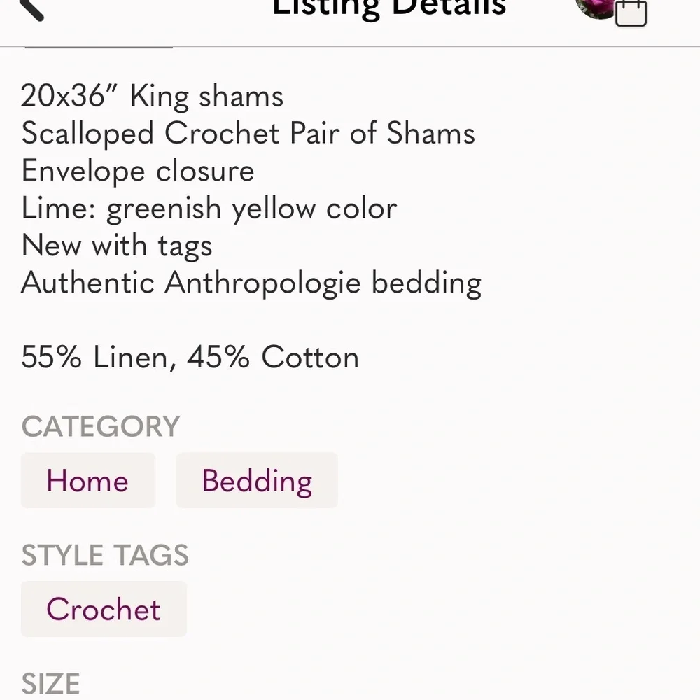 Anthropologie Scalloped Crochet Pair of Standard Shams NWT